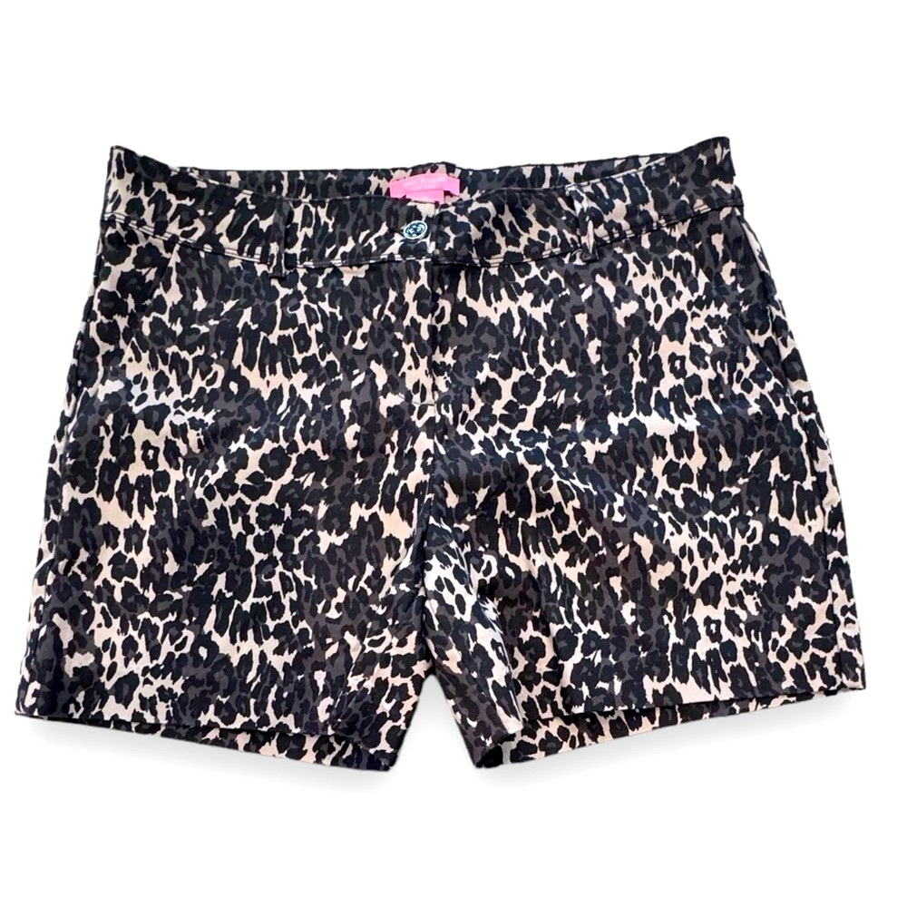 Isaac Mizrahi Size 14 Black/Gray Animal Print Trouser Shorts